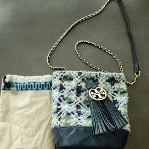 Tory Burch Fleming soft tweed mini bucket bag